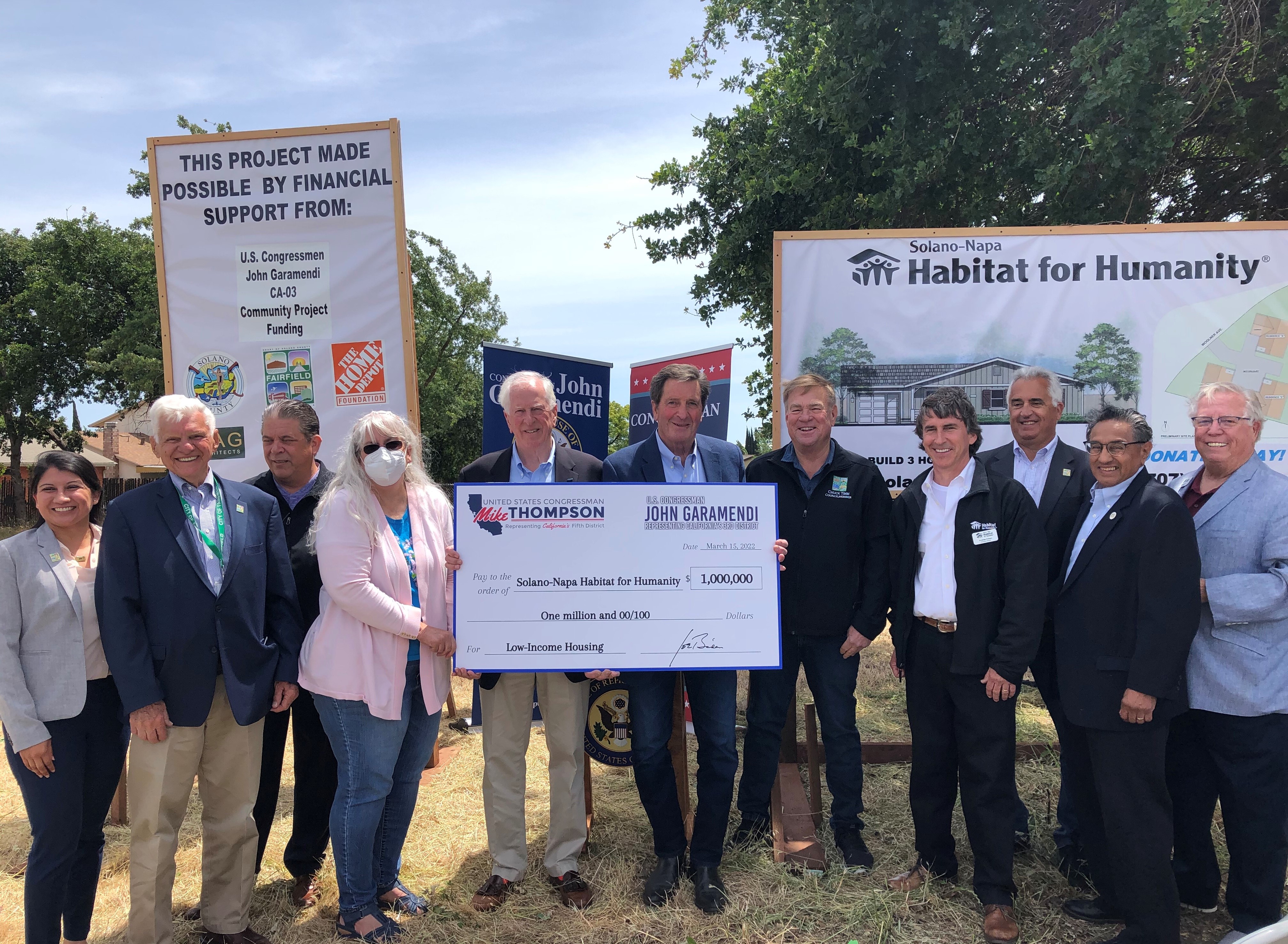 Reps. Garamendi and Thompson Present Checks to Solano-Napa Habitat for Humanity, UC Davis, and Winters Health Foundation to Bolster their Services in the Community